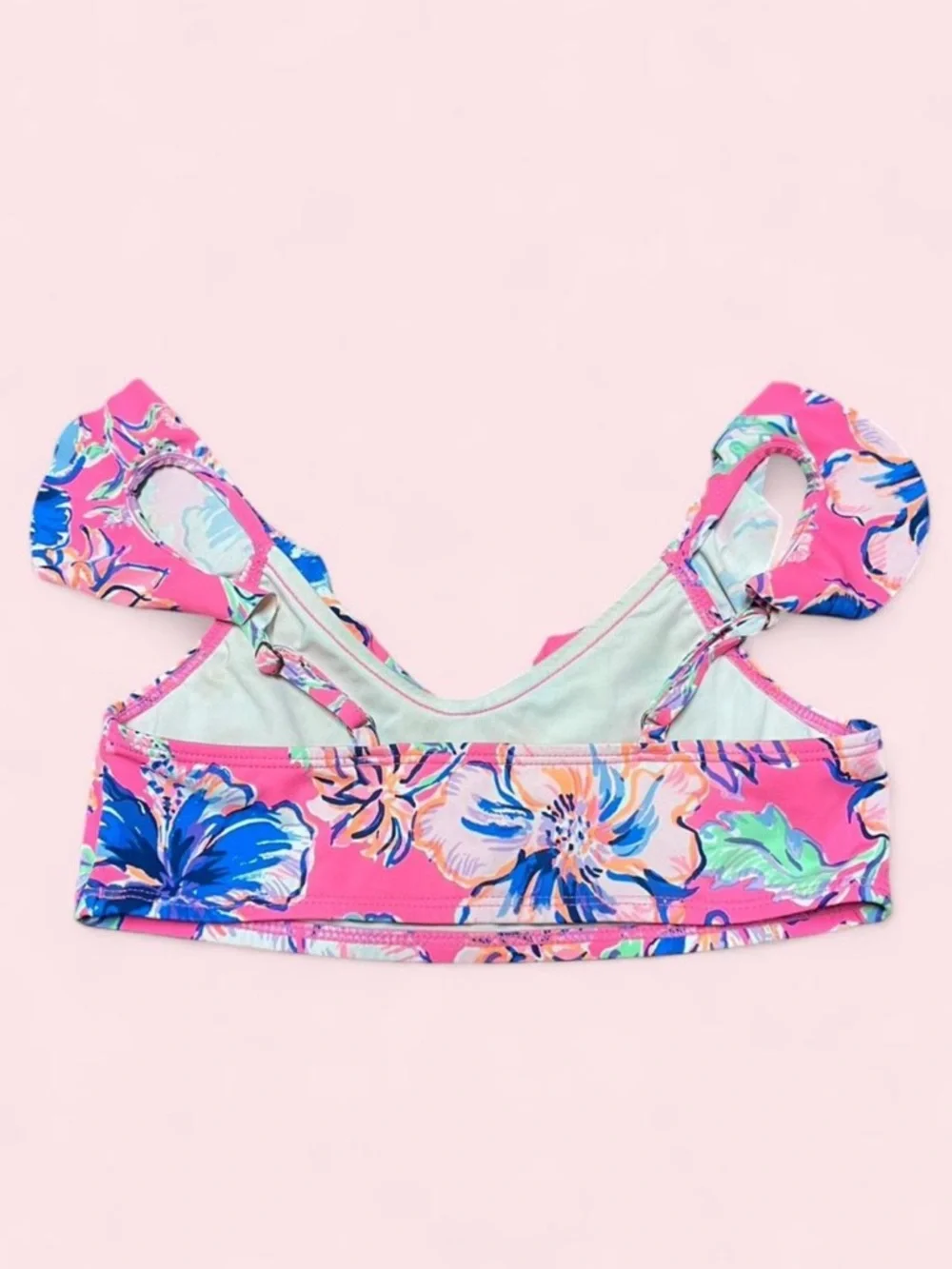 Lilly Pulitzer Girls 7 Mini Kasme Bikini Top Pink Floral UPF 50+ EUC - Picture 3 of 4
